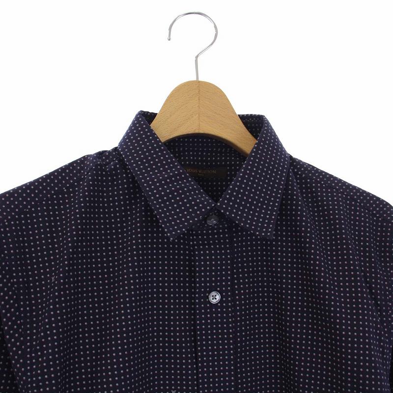 ルイヴィトン LOUIS VUITTON シャツ 長袖 ドット LVロゴ 総柄 XS 紺