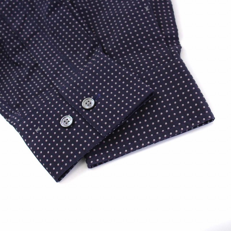 ルイヴィトン LOUIS VUITTON シャツ 長袖 ドット LVロゴ 総柄 XS 紺 