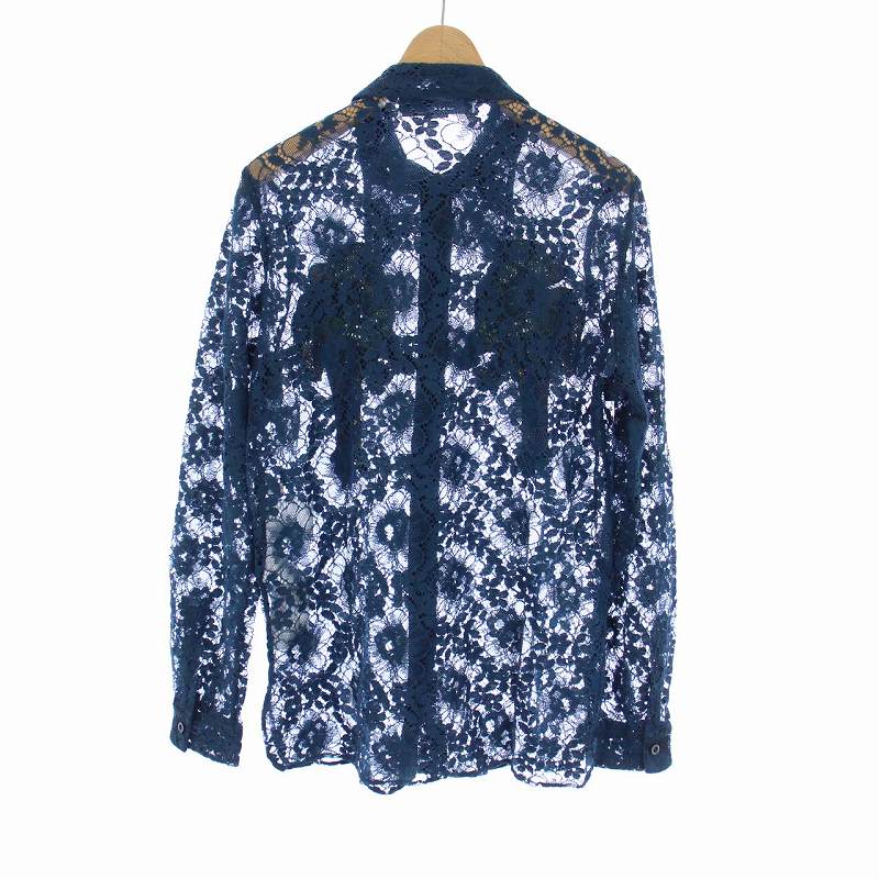 グッチ GUCCI 16SS 総レース シャツ 長袖 オウム 44 XS ターコイズ 青 