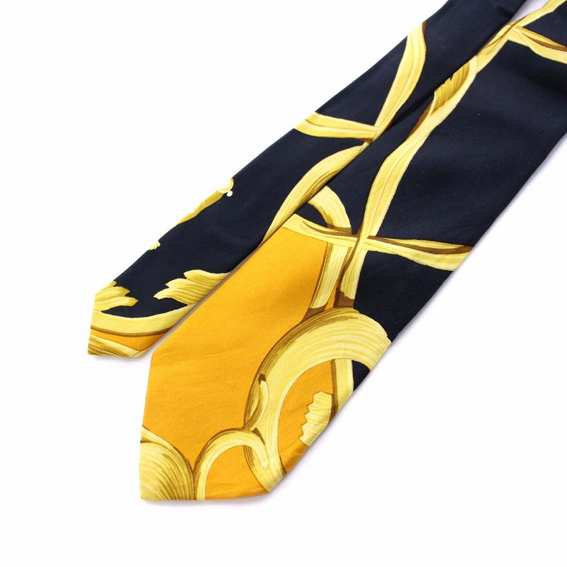 エルメス HERMES ネクタイ 総柄 シルク 黄色 黒 ブラック イエロー /KH 
