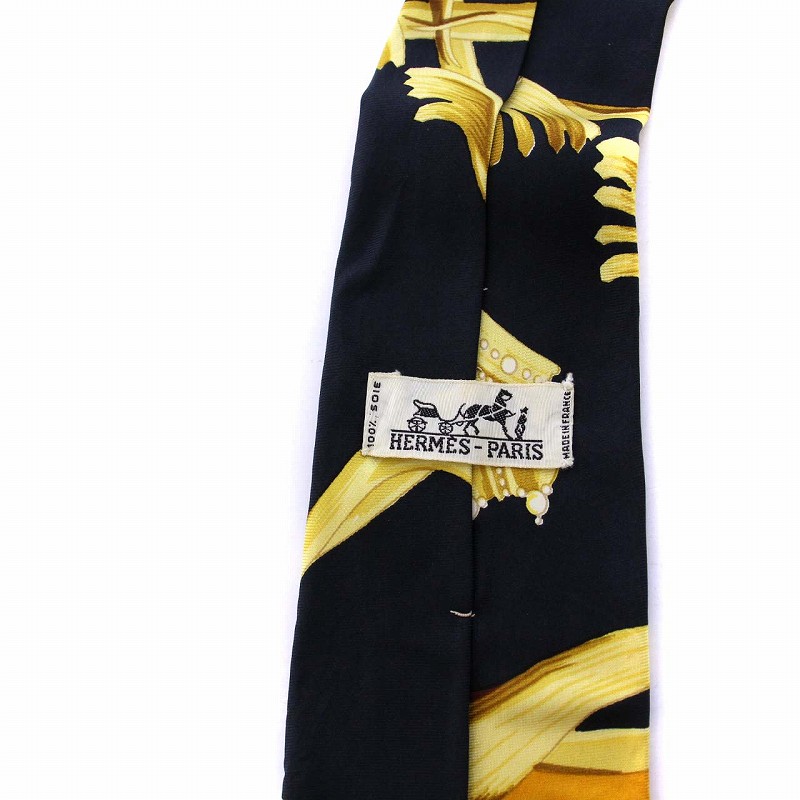 エルメス HERMES ネクタイ 総柄 シルク 黄色 黒 ブラック イエロー /KH 