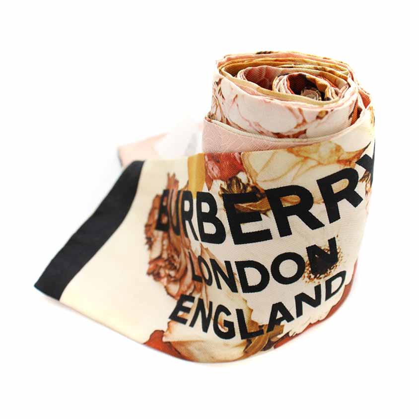 【新品未使用タグ付き】Burberry's 花柄シルクスカーフ約85×86cm バーバリー BURBERRY Floral Print Silk Skinny Scarf スカーフ シルク