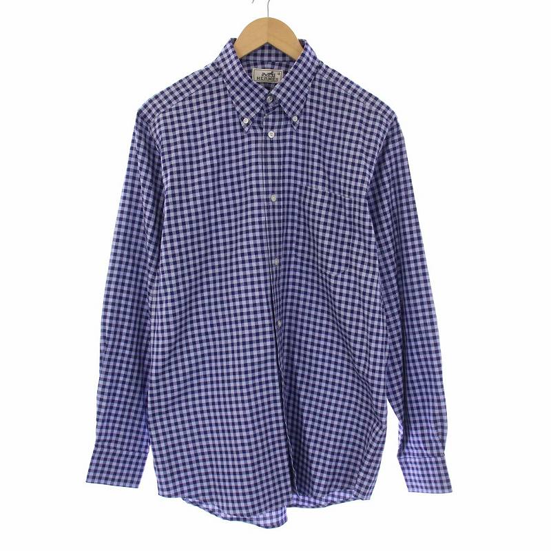 エルメス HERMES ギンガムチェック ボタンダウンシャツ 長袖 セリエ  