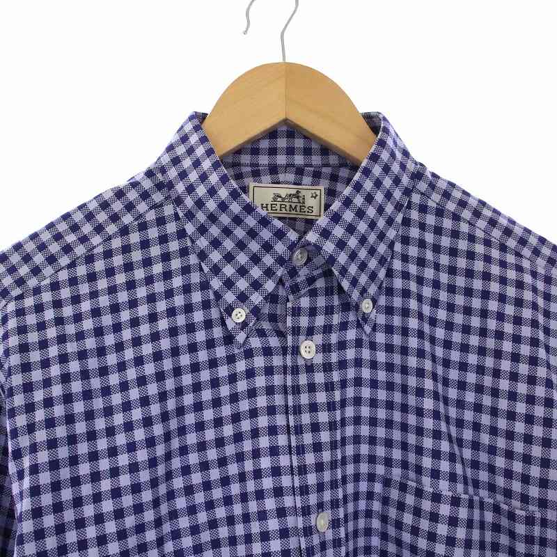 エルメス HERMES ギンガムチェック ボタンダウンシャツ 長袖 セリエ  