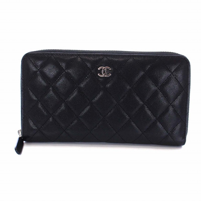 シャネル CHANEL 2018年製 マトラッセ キャビアスキン 長財布
