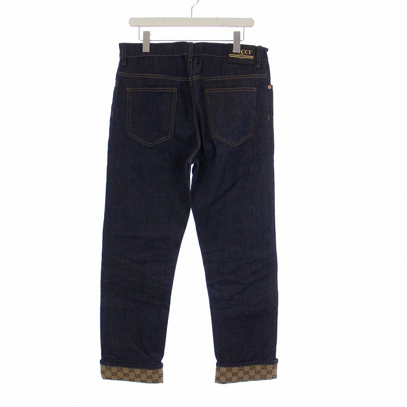 グッチ GUCCI 折り返し付き デニムパンツ ジーンズ GG柄 W34 紺 