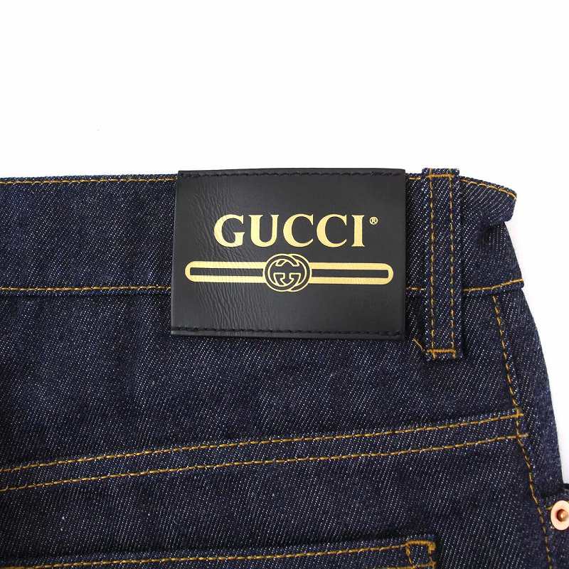グッチ GUCCI 折り返し付き デニムパンツ ジーンズ GG柄 W34 紺 