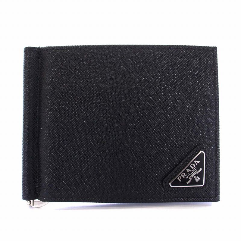 プラダ PRADA 三角プレート マネークリップ 札入れ 二つ折り財布  