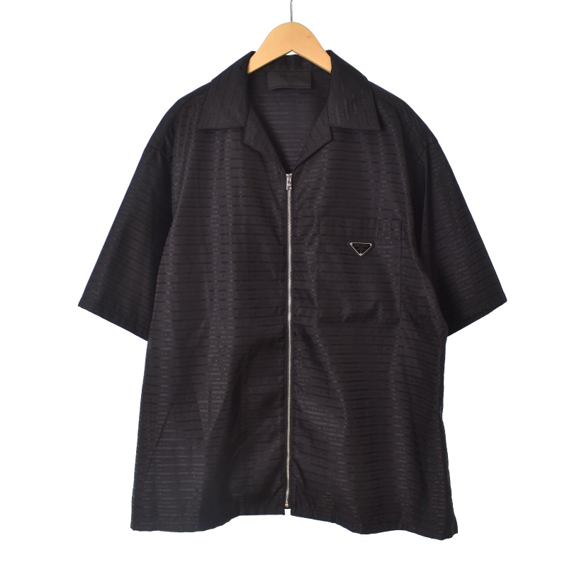 プラダ PRADA 22年製 三角ロゴ プレート 半袖 シャツ ジャケット 