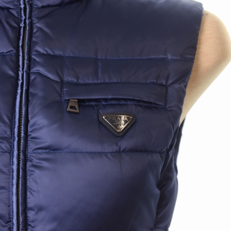 プラダ PRADA ダウンベスト トライアングルロゴ ジップアップ 38 紺