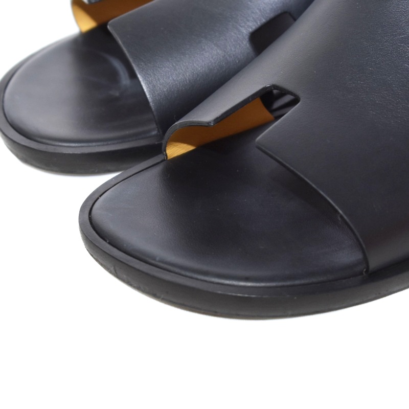 エルメス HERMES イズミール レザー サンダル ミュール フラット 44 黒