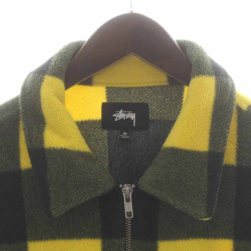 ステューシー STUSSY フリースジャケット チェック ジップアップ M