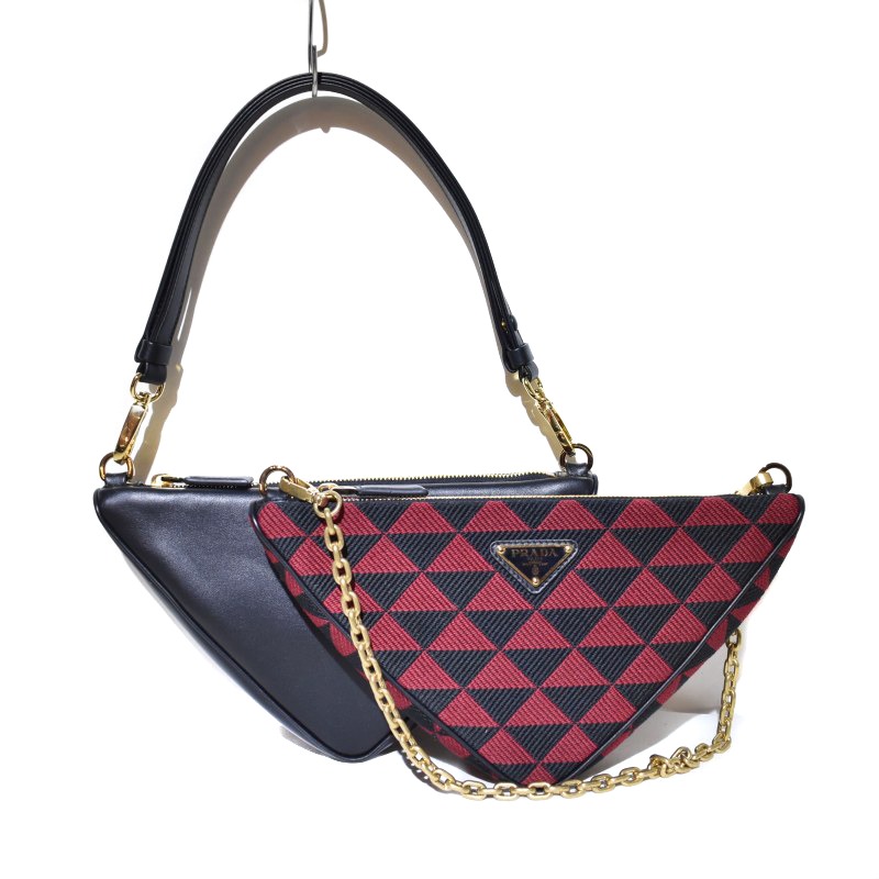 プラダ PRADA TRIANGOLO JACQU シンボル レザー ファブリック 