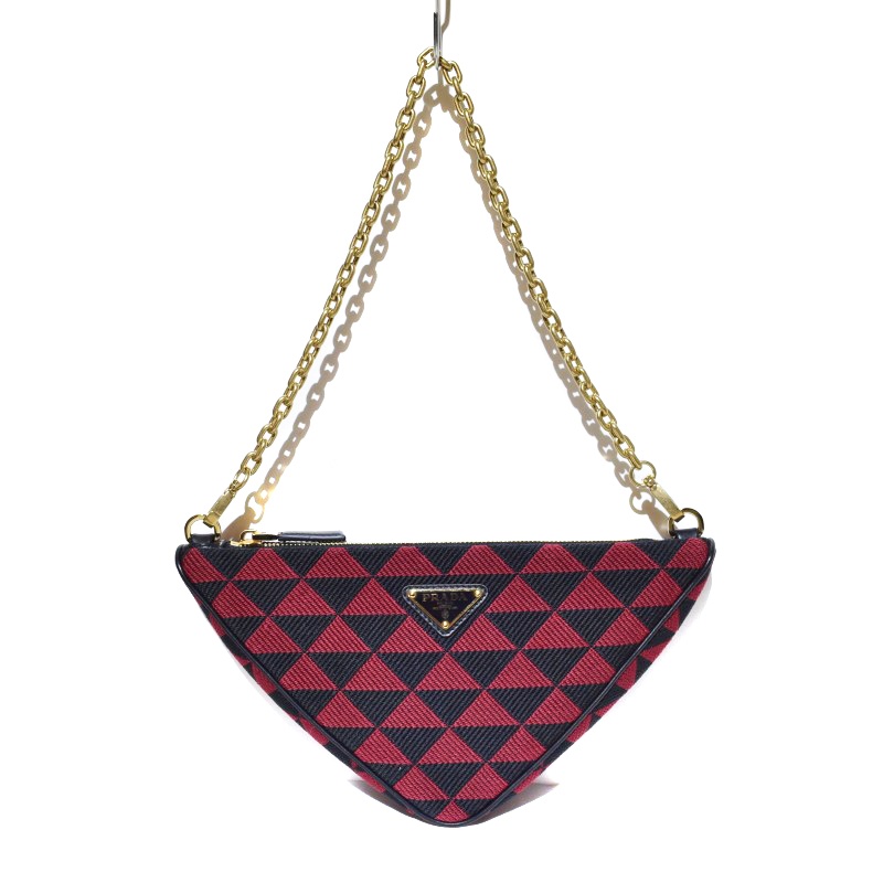 プラダ PRADA TRIANGOLO JACQU シンボル レザー ファブリック 