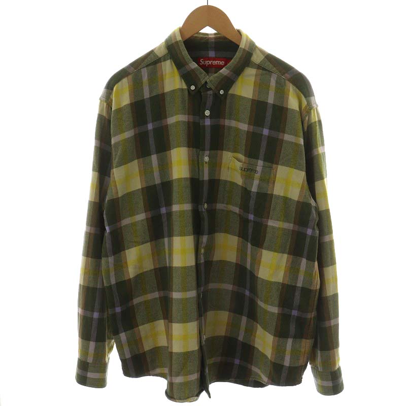 シュプリーム SUPREME シャツ 長袖 チェック柄 コットン L 黄 イエロー  