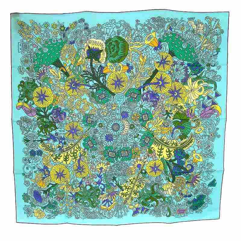 HERMES エルメス カレ90 Cache Cache Fleuri カシュ・カシュ・フルリ スカーフ フラワー　オレンジ 正規品，最新作