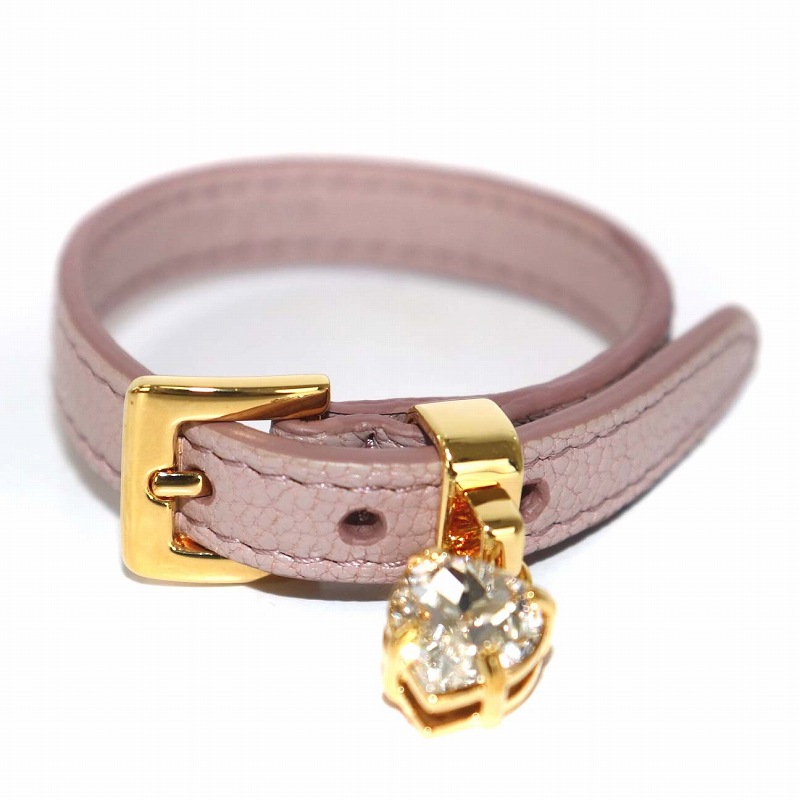 ミュウミュウ miumiu ブレスレット バングル ハートクリスタル レザー 
