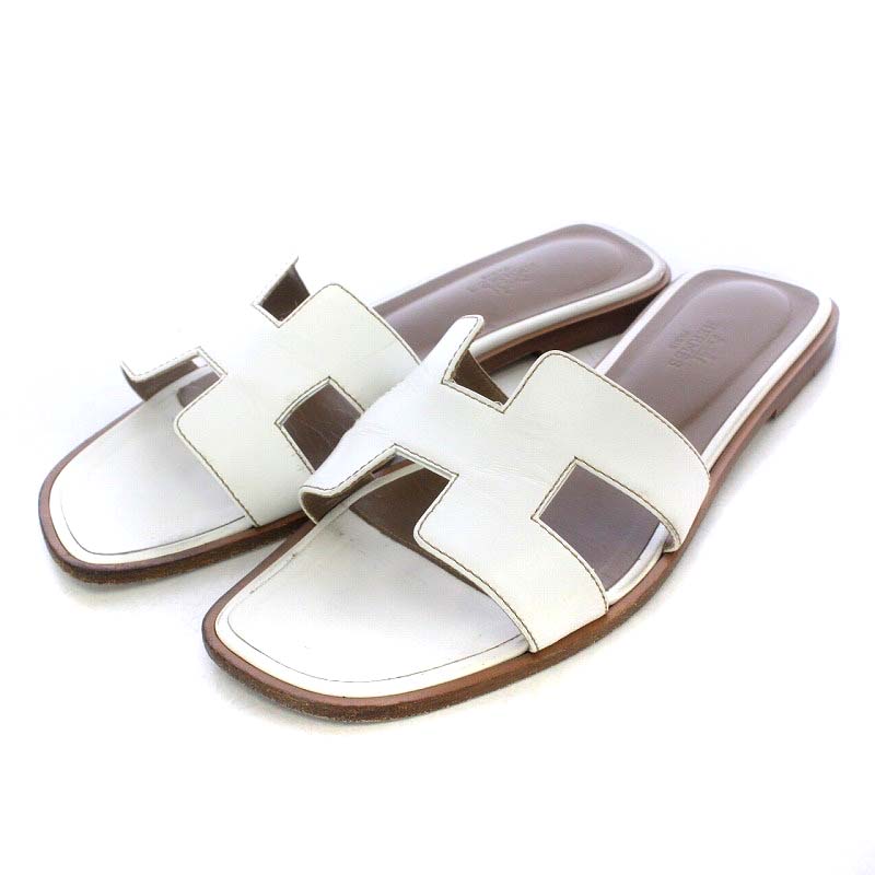 エルメス HERMES オラン サンダル フラット Hロゴ レザー 37.5 24.5cm  