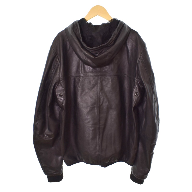 ディーゼル DIESEL レザー パーカー フーディー ジップアップ 羊革 L 