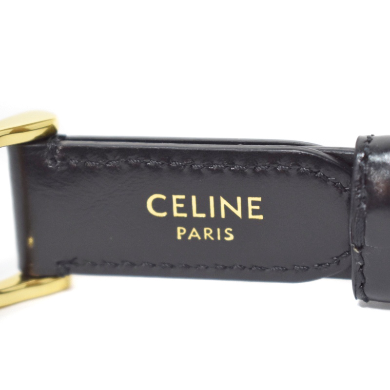 セリーヌ CELINE 22AW トリオンフ レザー ベルト ロゴ ゴールド金具 黒