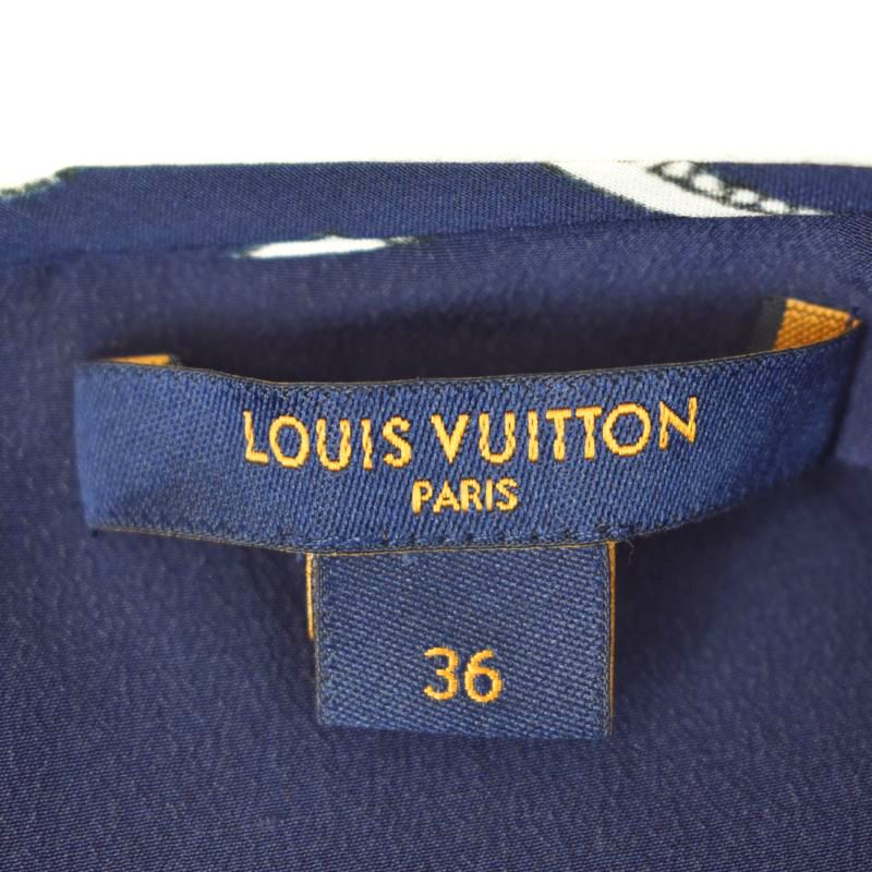 美品 LOUIS VUITTON 現行 ワッペン フレアワンピース 紺 36 ルイヴィトン LOUIS VUITTON 19SS ショートプリンテッドドレス