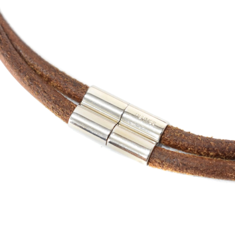 HERMES ブラウンレザーネックレス HERMES エルメス ヴィンテージネックレス レザー ビーンズ型