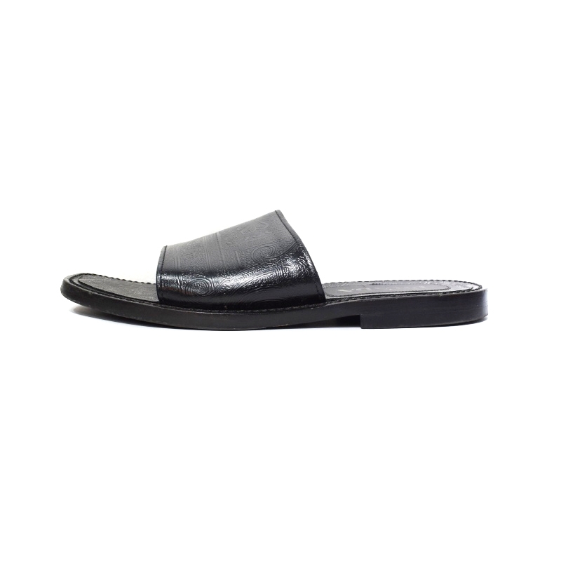 プラダ PRADA フラット サンダル ペイズリー柄 レザー 6 黒 ブラック 