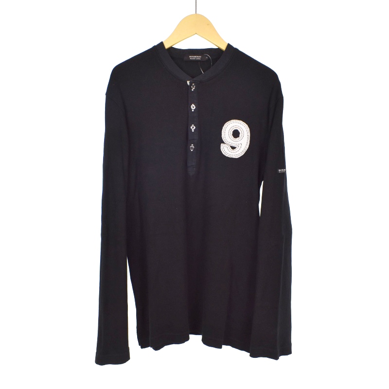 BURBERRY BLACK LABEL ノバチェック黒ヘンリーネックsize3 BURBERRY BLACK LABEL - □バーバリーブラックレーベル
