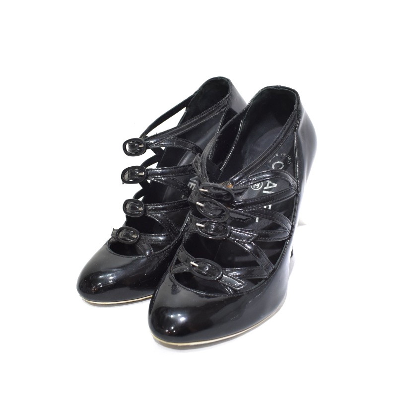 シャネル CHANEL パンプス ハイヒール マトラッセ エナメル 34.5 黒 