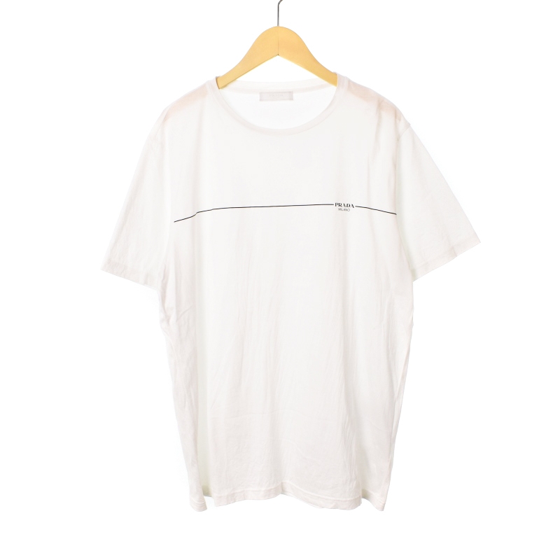 プラダ PRADA 22年製 Tシャツ カットソー 半袖 ロゴ ライン プリント L 