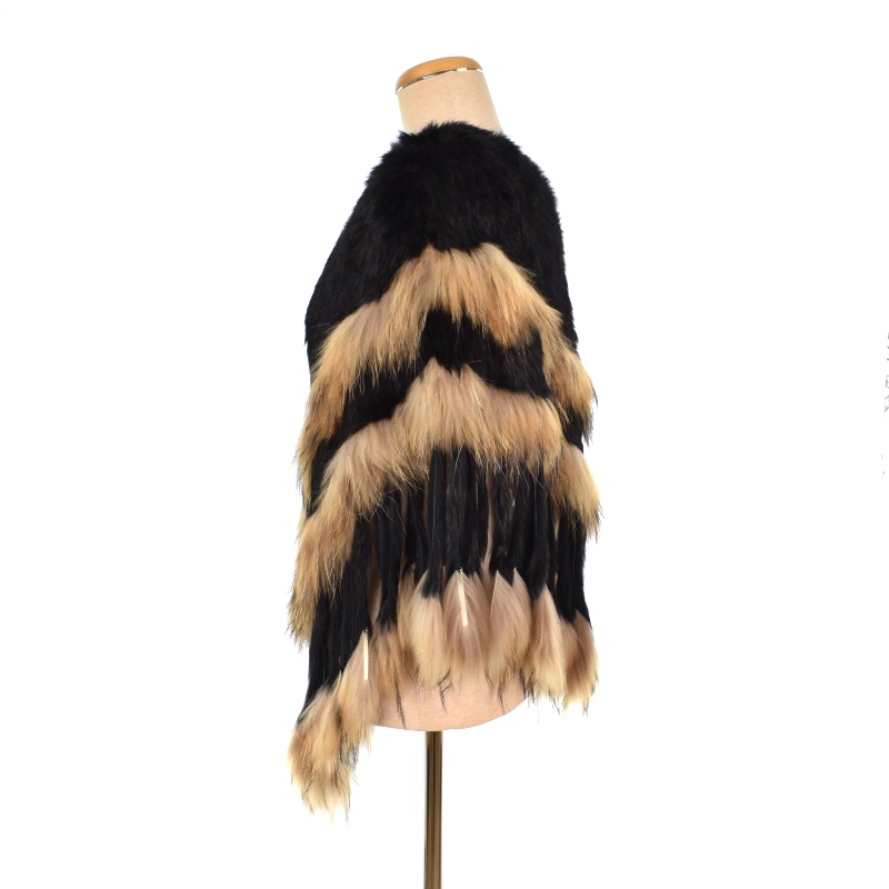 希少黒総ラビットファー切り替えボーダーファーコート 希少黒総