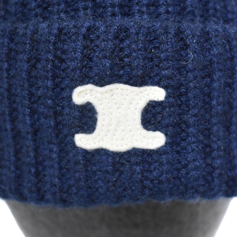 セリーヌ CELINE トリオンフ ロゴ ニット帽 ビーニー カシミヤ TU 紺