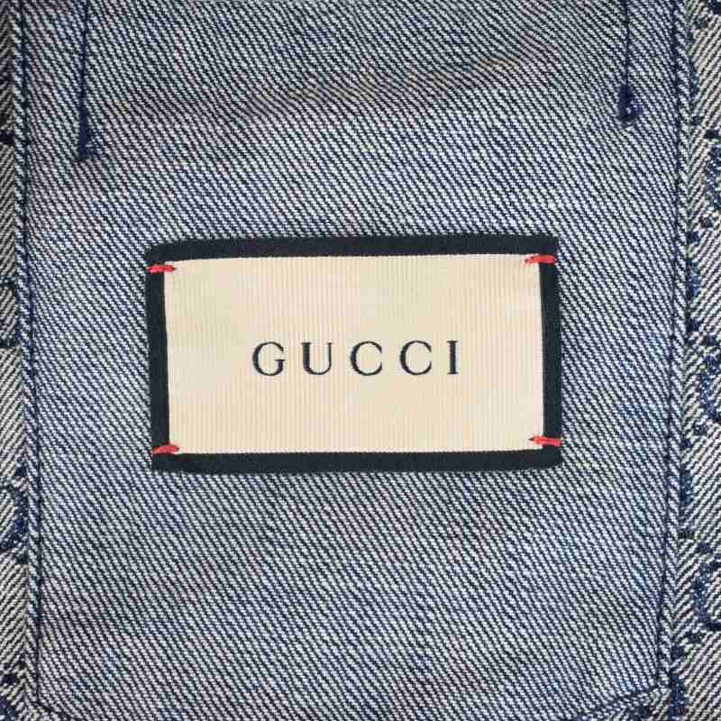 GUCCI エコ ウォッシュド ロゴ デニム ジャケット 44 GG ジャガード