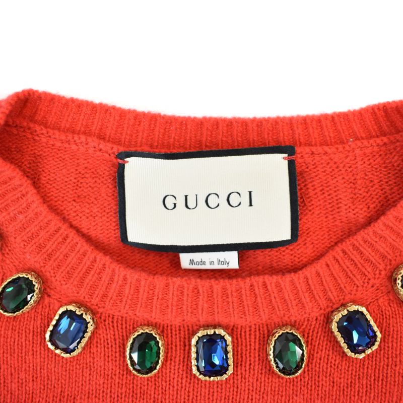 グッチ GUCCI 18AW NYヤンキース ビジュー ニット セーター 長袖 S 赤  