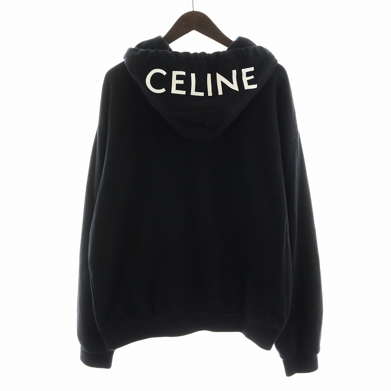 セリーヌ CELINE パーカー ジップアップ ロゴ XL 黒 ブラック 
