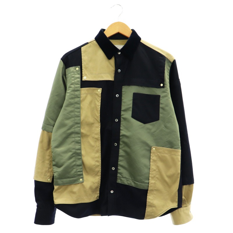 サカイ sacai 20AW Fabric Combo Shirt 再構築 シャツ 長袖 2 ベージュ 