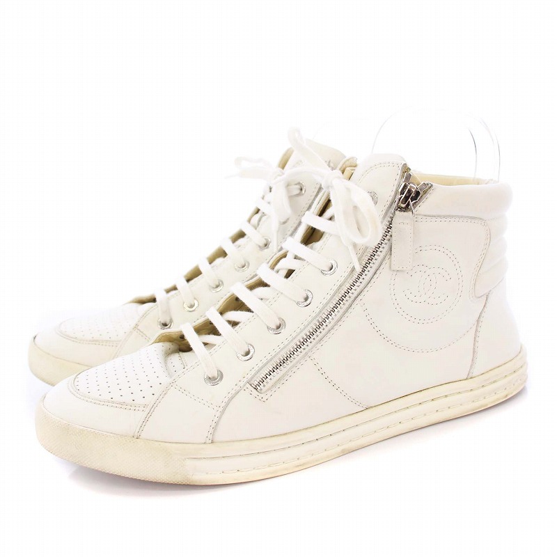 シャネル CHANEL ココマーク ハイカットスニーカー ダブルジップ 42 