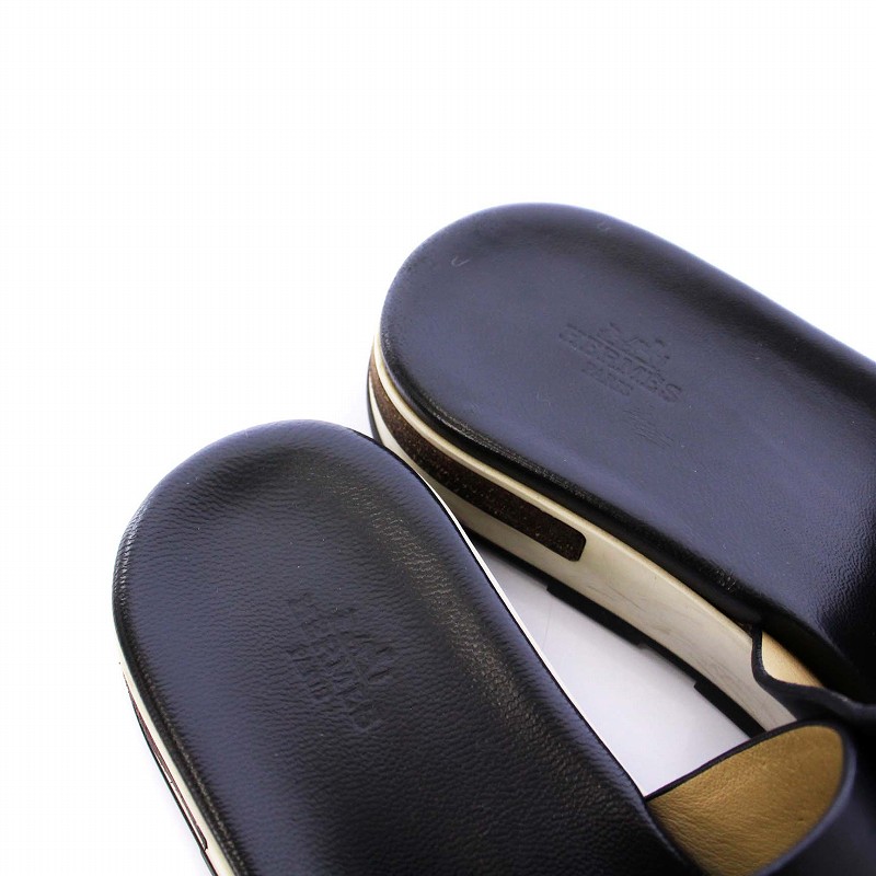 エルメス HERMES リフレックス サンダル フラット レザー 41 ブラック