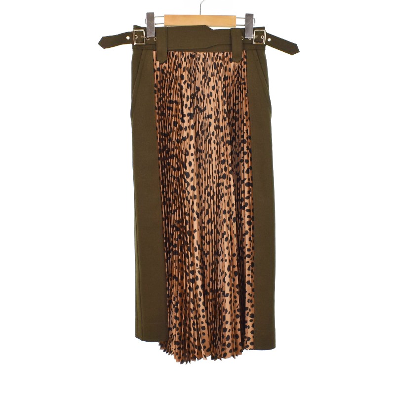 【中古】サカイ sacai 20AW プリーツスカート ロング レオパード ヒョウ柄 ウール 切替 1 ブラウン カーキ 20-05223 サカイ sacai 20AW プリーツスカート ロング レオパード ヒョウ柄