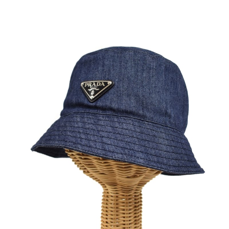 プラダ PRADA 22年製 デニム 三角プレート バケットハット S 紺 