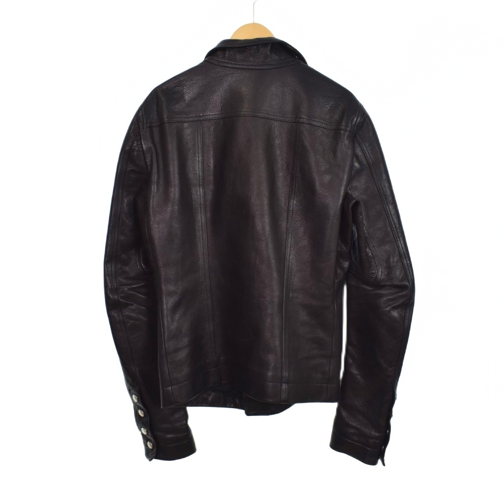 リックオウエンス・グレー レザー フード付き シングルライダースジャケット 訳有 リックオウエンス Rick Owens 16SS MOLLINO BIKER レザー