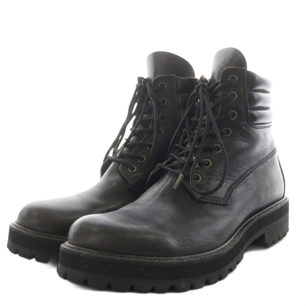 【中古】ダイエットブッチャースリムスキン 18AW 栃木レザー ショートブーツ レースアップ サイドジップ 42 黒 ダイエットブッチャースリムスキン DIET BUTCHER SLIM SKIN 18AW 栃木