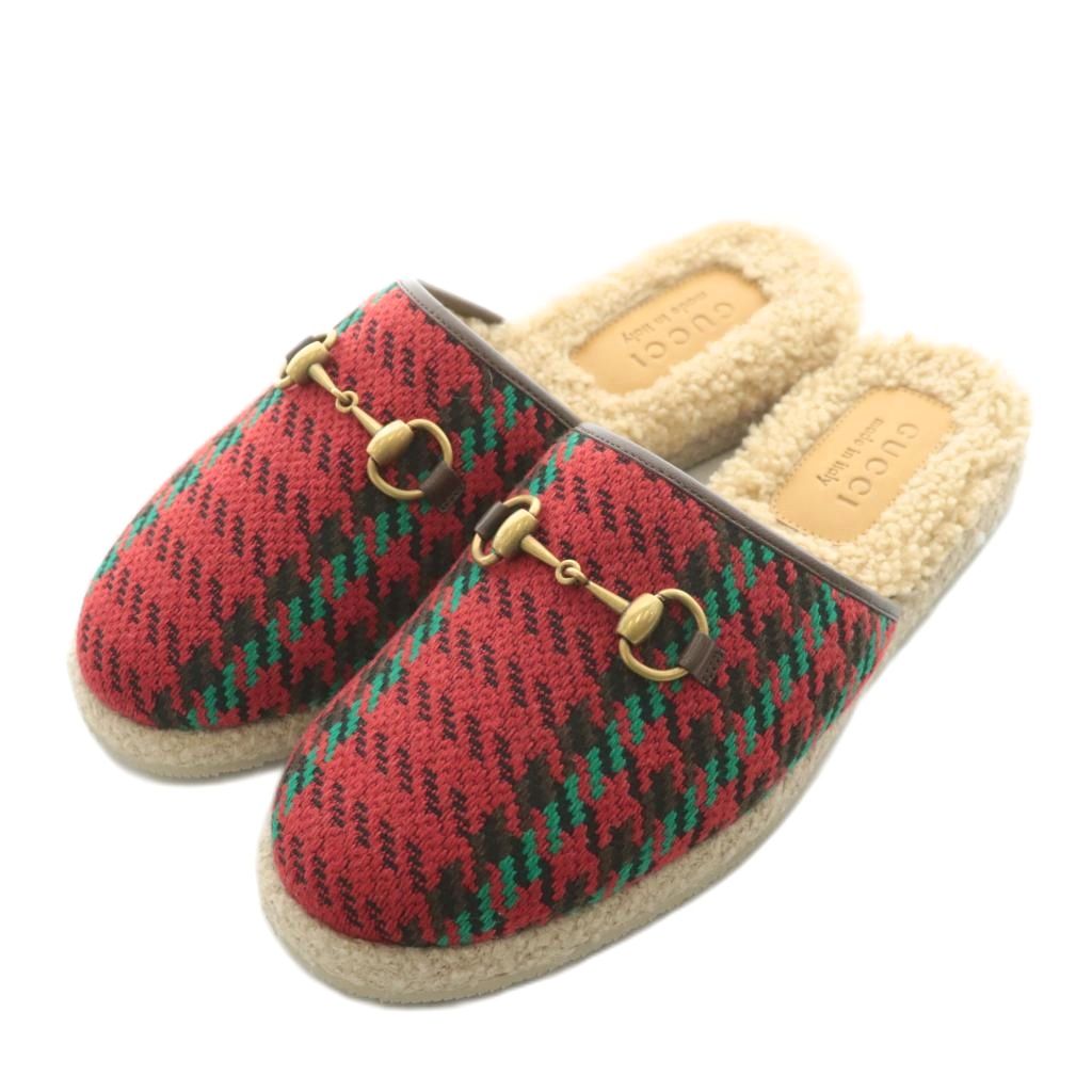 グッチ GUCCI サンダル スリッポン ハウンドトゥース ツイード ホース  