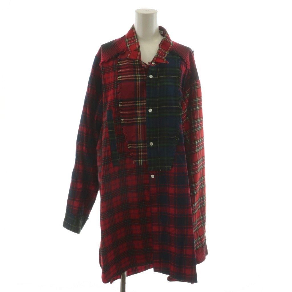 【中古】ロエベ LOEWE シャツ ブラウス 長袖 チェック柄 コットン L 赤 レッド 紺 ネイビー 緑 ロエベ LOEWE シャツ ブラウス 長袖 チェック柄 コットン L 赤 レッド