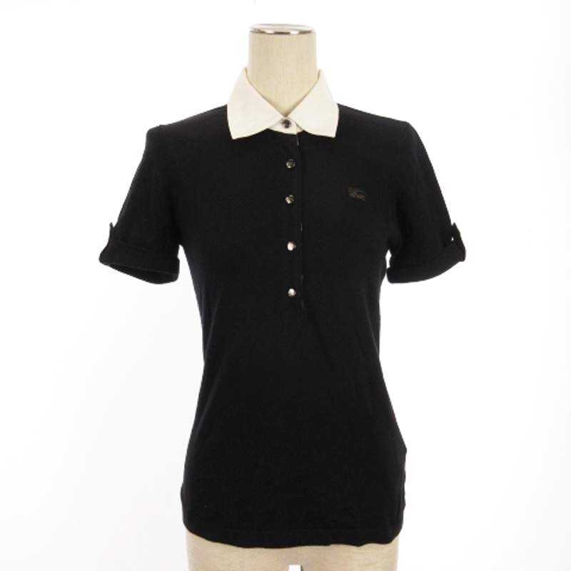 バーバリーブルーレーベル ポロシャツ 半袖 ノバチェック ロゴ刺繍 黒 38 バーバリーブルーレーベル BURBERRY BLUE LABEL ニット ポロシャツ