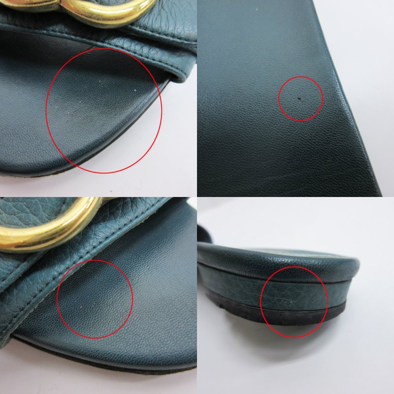 グッチ GUCCI スライド サンダル GG金具 レザー 緑 グリーン系