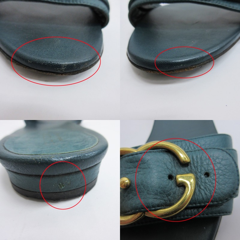 GUCCI グリーン レザー スライドサンダル