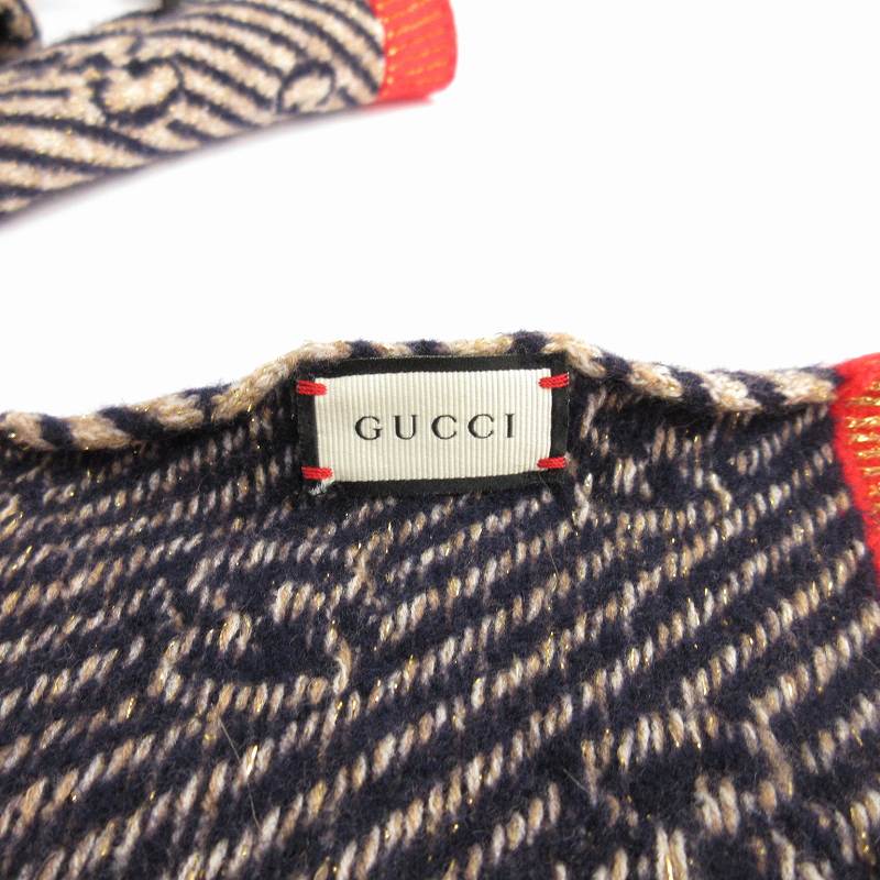 グッチ GUCCI ラメ入り ジャガード GGロゴ マフラー ウール