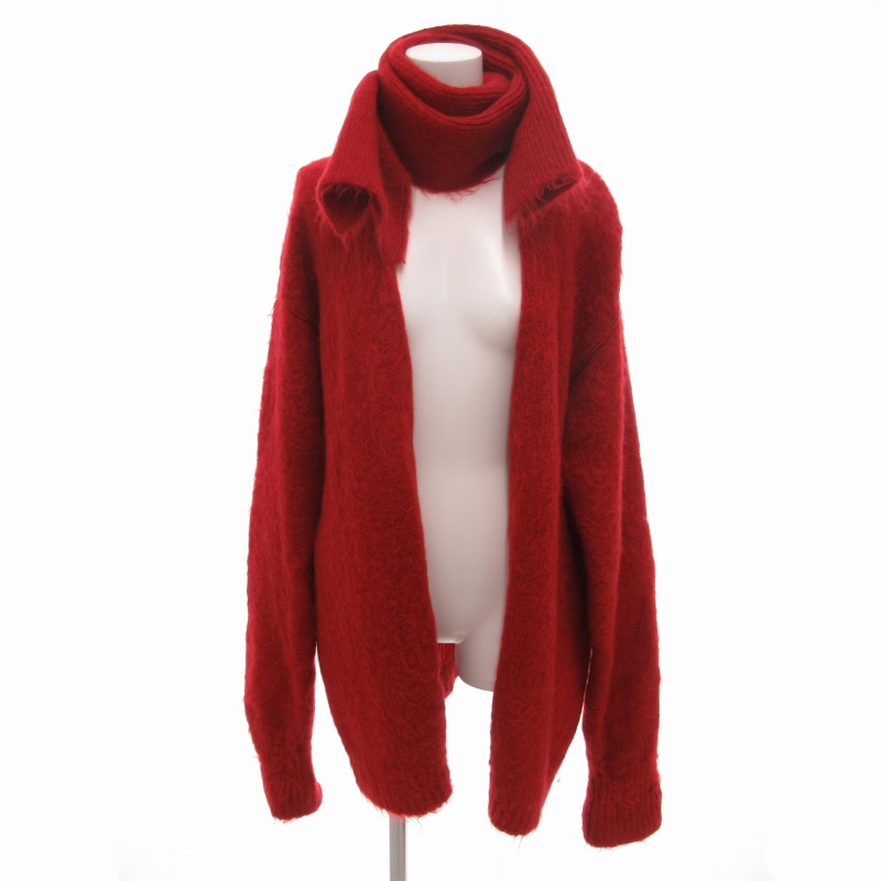 【中古】ジュンミカミ JUN MIKAMI 19AW ニット ロングカーディガン マフラー付 モヘヤ 長袖 赤 レッド レディース ジュンミカミ JUN MIKAMI 19AW ニット ロングカーディガン マフラー付