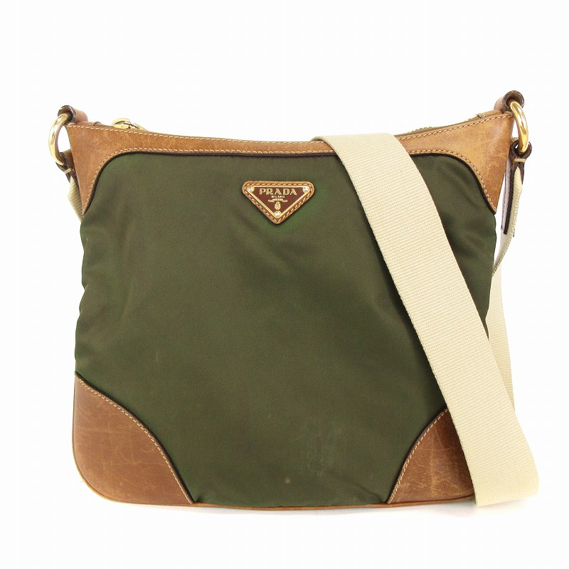 PRADA ナイロンショルダーバッグ カーキ 三角プレート PRADA プラダ